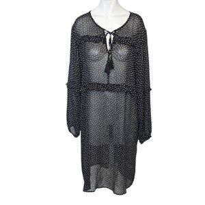 Garnet Hill Womens Sheer Pop Over 100% Silk Dress, Tunic, Tie Neck Fringe, L